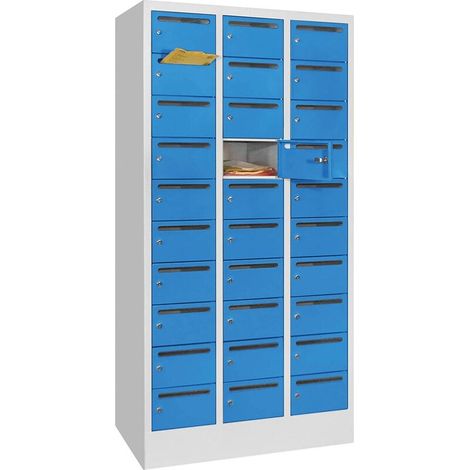 Pavoy Schließfachschrank, 3 x 10 Fächer, Korpus Lichtgrau/ Front Lichtblau