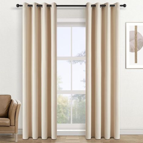 Rideau Occultant Beige 150x250 cm 2 Panneaux Rideau Thermique Isolant Anti Froid A Oeillets Rideaux Salon Anti Bruit Décoratif Chambre Enfant Adult Cuisine (1/5)