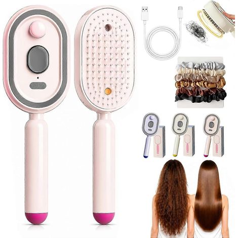 Brosse à cheveux vapeur électrique 3 en 1 avec peigne démêlant antistatique et massage par coussin d'air, lisseur vapeur rechargeable (1/5)