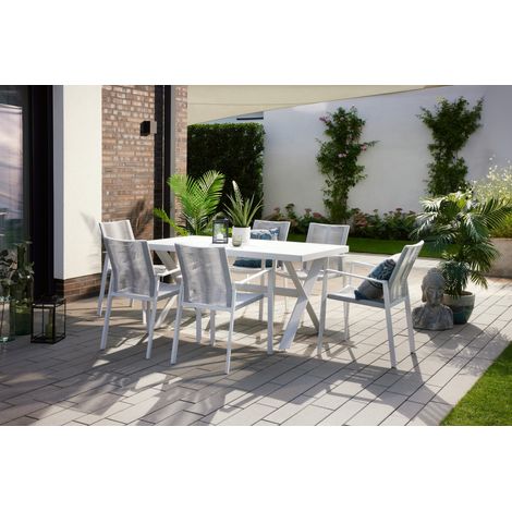Primaster Garten-Essgruppe Santorini 6 Personen Aluminium/Seil Essplatz Set (1/3)