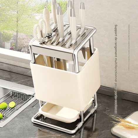 Porte - outils à enfichage oblique porte - objets cuisine porte - couteaux de cuisine comptoir baguettes cage couteau tout en un rack de rangement (1/5)
