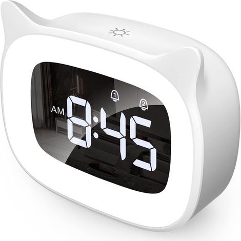 Réveil numérique Dailygoods avec lumière,Réveil pour enfants,Réveil radio-piloté,18 sonneries musicales,5 niveaux de luminosité (1/5)
