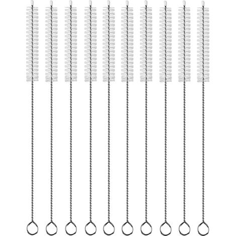 Lot de 10 brosses de nettoyage longues pour paille - 25,4 cm de large - 10 mm de diamètre - Brosse longue pour gobelet, bouteille d'eau et tubes (1/5)