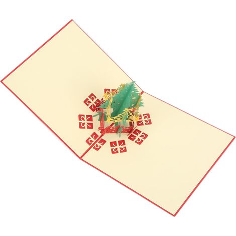 Carte de vœux de Noël en trois dimensions, papier décoratif spécial, avec enveloppe, sapin de Noël rouge 3D (1/5)
