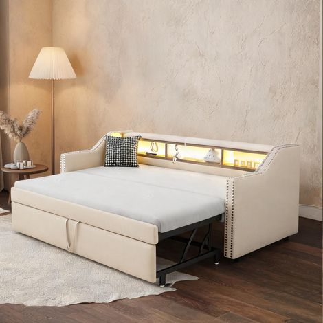Cadre de lit beige en burlap 203,5 x 102 x 74 cm (1/5)