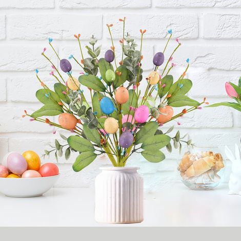 Brindille De Pâques - Fausses Tiges Avec Œufs Et Baies - Pour Décoration De Vase Centre De Table Couronne - 40 Cm - Lot De 6 (1/5)