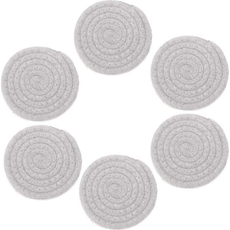 Set Di 6 Sottopentola In Filo Di Cotone Con Supporto Per Riporre - Bianco - Rotondi Intrecciati Diametro 11 Cm Bianco MINKUROW (1/2)