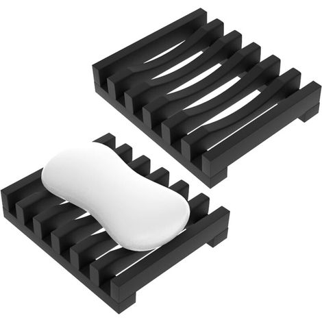 2er-Set Seifenschalen, Silikonhüllenschoner, Duschseifenbox, einfache Reinigung, Trocknen, Waschbecken, Badewanne, Seifenabtropffläche, Silikonseifenhalter für Seife (schwarz) (1/4)