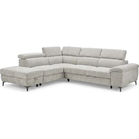 Canapé d'angle gauche convertible en tissu doux gris clair - JULIO (1/5)