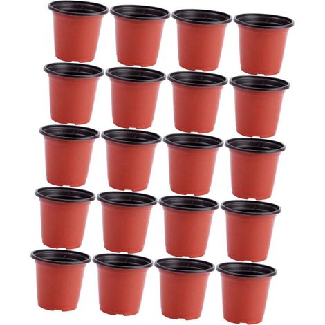 Set mit 20 Blumentöpfen – Brauner PP-Kunststoff – Mit Abflusslöchern – Für den Innen- und Außenbereich – Garten, Balkon, Büro – Kleine Größe (1/5)