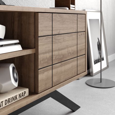 Decorotika North 130 Cm Wide Decorative Meuble TV TV Console Meuble TV With Open Shelves Cabinet And For Living Room Bedroom - Walnut And Noir (1/3)