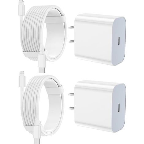 Cargador rápido compatible con iPhone, paquete de 2 almohadillas de carga rápida tipo C de 20 W con cable USB C a Lightning de 1,8 m, compatible con iPhone 14/13/12/11 Pro Max/XS Max/XR/X, iPad (1/4)