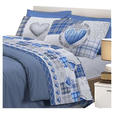 Completo letto lenzuola love mountan con stampa fotografica 100% cotone parure made in italy 2 Piazze - Blu