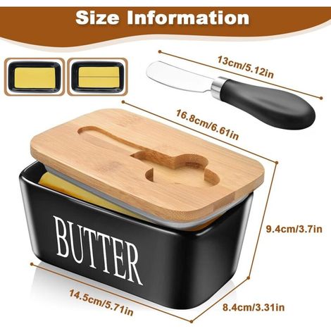 Burriera in ceramica con coperchio in legno, coltello da burro e guarnizioni in silicone, scatola multifunzionale in porcellana per il burro, grande contenitore per conservare formaggio, macedonia di 