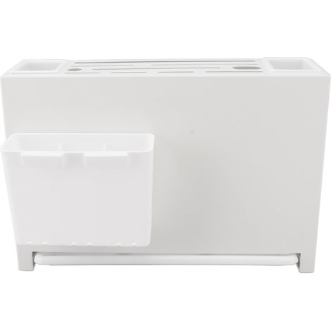 Porte-couteaux de cuisine blanc, bloc à couteaux mural et de comptoir, grande capacité de rangement avec égouttage et porte-baguettes magnétique. (1/5)