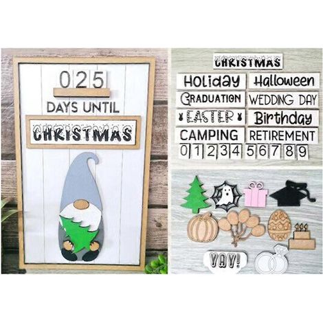 Countdown-Holzornament mit Zwergenmotiv, austauschbares Schild für Haus, Garten, Landhausdekoration, Countdown-Holztafel für alle Anlässe im Jahr
