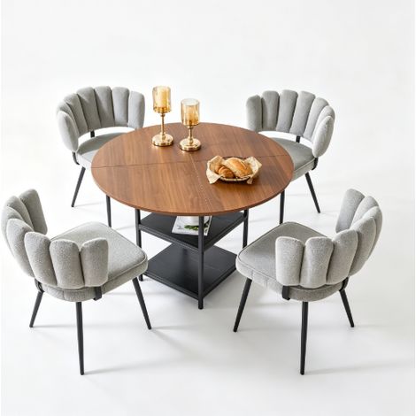 Set tavolo rotondo 107 cm con 4 sedie imbottite grigie e doppio contenimento (1/5)