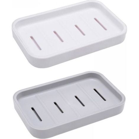 2Pcs Porte-Savon avec Drain,Support de Savon avec Bac,Porte Savon Douche Plastique Double Couche,Boite à Savon Portable(Gris+Blanc) (1/5)