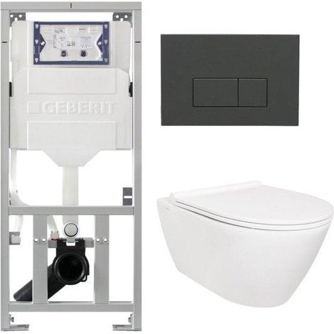 QeramiQ Salina Pack WC - sans bride - réservoir encastré Geberit - à fond creux WC suspendu - softclose - quickrelease - panneau de commande avec plan