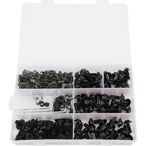 Jeffergarden 198 pièces/ensemble vis de carénage de pare-brise M5 M6 Kit de boulons moto accessoire noir (1/4)