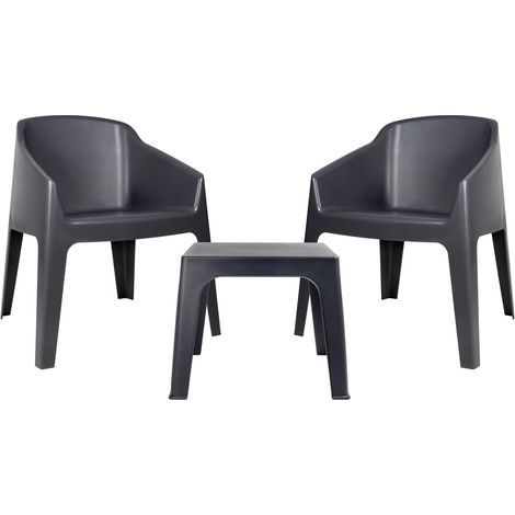 Sillas con brazos y mesa Baku garbar plástico gris (Pack de 2+1) (1/5)
