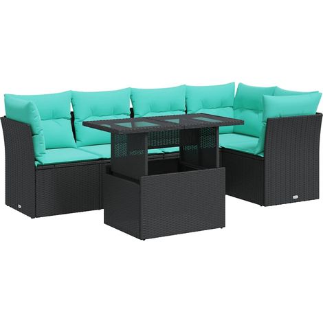 Set sofás jardín y cojines 6 pzas ratán sintético acacia negro vidaXL (1/5)
