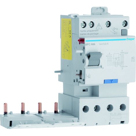 Bloc différentiel double sortie 4P 63A 300mA type AC 50/60Hz - HAGER BFC866 (1/3)