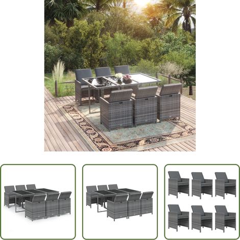Gartenmöbel - 7-tlg. Garten-Essgruppe mit Kissen Poly Rattan Grau (1/5)