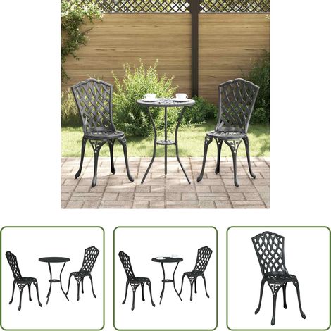 vidaXL Table jardin - Ensemble bistro de jardin 3 pcs Noir Aluminium (1/5)
