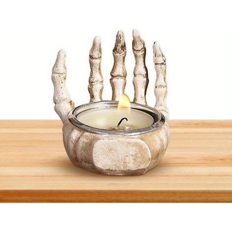 Portacandele a forma di teschio in resina per Halloween, decorazione fantasma, regalo per la decorazione della scrivania e del portico per la casa (1/5)