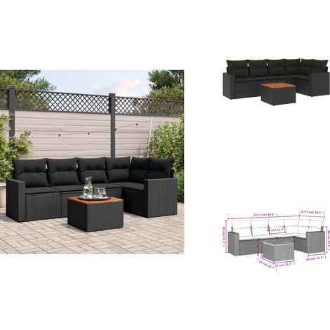 6-tlg. Garten-Sofagarnitur mit Kissen Schwarz Poly Rattan - Gartensorte - Gartenmöbel Set - PE-Rattan Möbel - Outdoor Lounge - Esstisch (1/3)