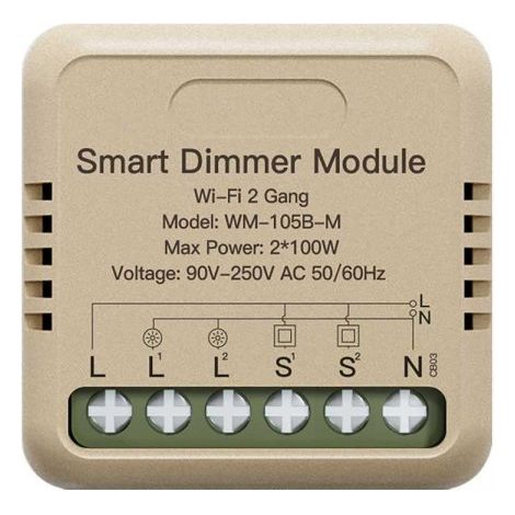 Mini Triac Dimmer WIFI 2.4G 2 Canali TUYA, Smart Life 1A AC 90-250V 50/60HZ 2X100W 40X40X18mm IP20