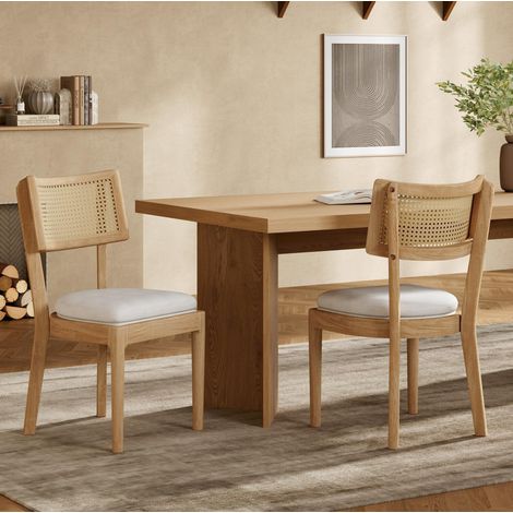 Sillas de comedor de madera y ratán, juego de 2, color madera OKMYHOME (1/5)