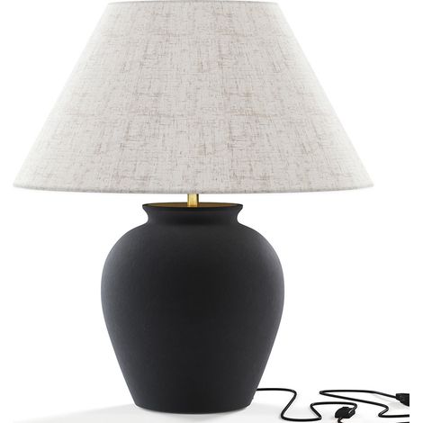 Lampada da Tavolo Vintage - Base in Ceramica e Paralume in Tessuto - Luno Nero