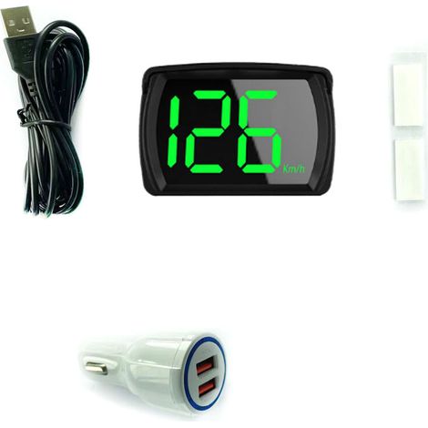 Display HUD per auto, KM/H, tachimetro GPS digitale con display a LED di grandi dimensioni, adattatore di ricarica per auto, camion, SUV e motociclette