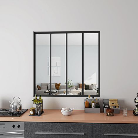 Aica Sanitaire – Cloison verrière en aluminium noir mat 123x108cm – Vitrage en verre trempé 4mm – Résistante aux détergents – Montage facile avec accessoires