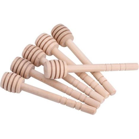 6 pcs Cuillères en Bois pour Verser le Miel Bâtonnets de Mélange avec Rainures (1/4)