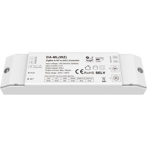 Dimmer DALI ZigBee + RF 2.4GHz, Controller per DIM CCT RGB RGBW RGB+CCT, App Tuya Smart Life, Push Dim, 1 Indirizzo, Uscita 16VDC Max 150mA, Input AC220V