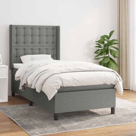Cama box spring con colchón tela gris oscuro 90x200 cm (1/5)