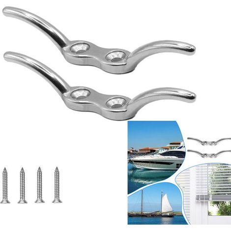 Gancho de muelle de acero inoxidable de 2 piezas con forma de cuerno de buey para asegurar el muelle, guardar cuerdas de kayak y sujetar equipos de cubierta - 152.11cm - Plateado (1/5)