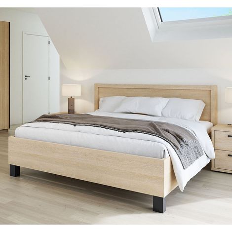 Lit adulte contemporain chêne sable Juliana (1/4)
