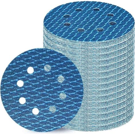 GDHZS- Pack of 80 125 mm Velcro Sandpaper, 100 Grit 8 Holes, Ideal for Sanding Discs 125 mm Velcro and Random Orbital Sanders (1/5)