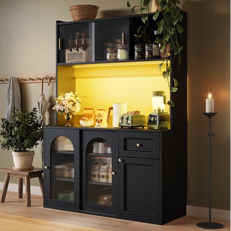 Aparador de cocina con LED, estantes ajustables y vitrinas, 120 x 35 x 167 cm, negro DESVIAE (1/5)