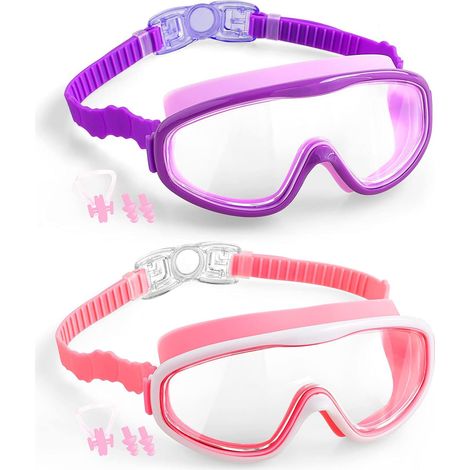 2 lunettes de natation antibuée et imperméables pour jeunes PCS (violet et rose)