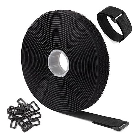 Sangles de Câble Réglables de 5m Avec 25 Boucles, Attaches de Câble Réutilisables Noires, Sangle de Fixation à Crochet et Boucle Pour la Gestion des Câbles (5m x 2cm, Noir) (1/5)