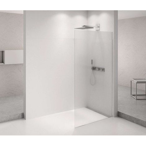 Polysan Architex - Mampara de ducha a ras de suelo, 76x210 cm, cromo/cristal Flute AXC80FL (1/2)