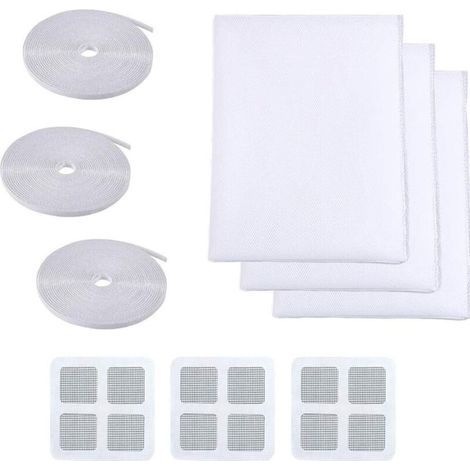 Window Mosquito Nets, 3 Pieces 150cm x 200cm Insect Protection for Windows, Mosquito Net for Windows, Mosquito Protection Kit (White) (1/5)