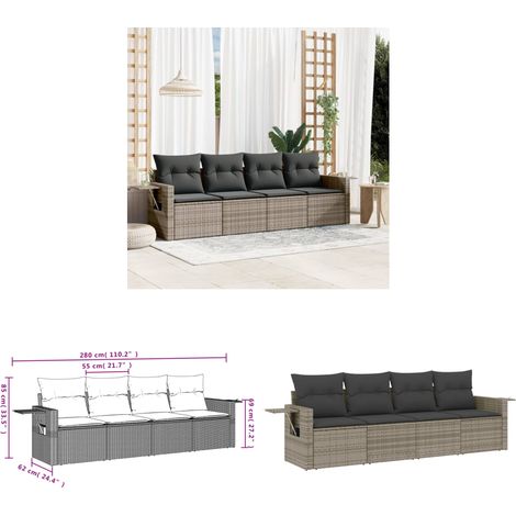 4-tlg. Garten-Sofagarnitur mit Kissen Grau Poly Rattan - Gartenmöbel - Rattan Möbel - Outdoor Möbel - Lounge Set - Sofas - Home & Living (1/3)
