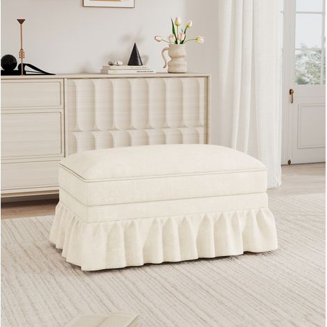 Pouf in ciniglia bianco con rivestimento removibile OKMYHOME (1/5)