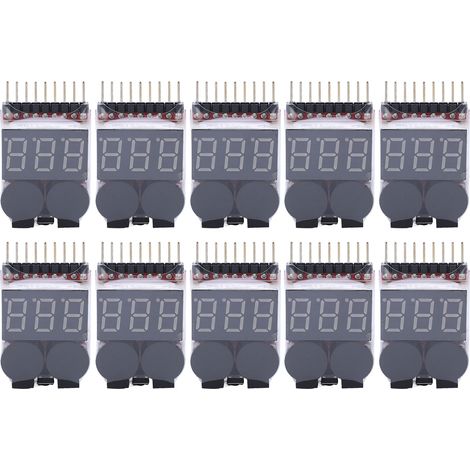 Lot de 10 testeurs de tension batterie LiPo 1-8S avec affichage numérique et alarme sonore basse tension (1/5)